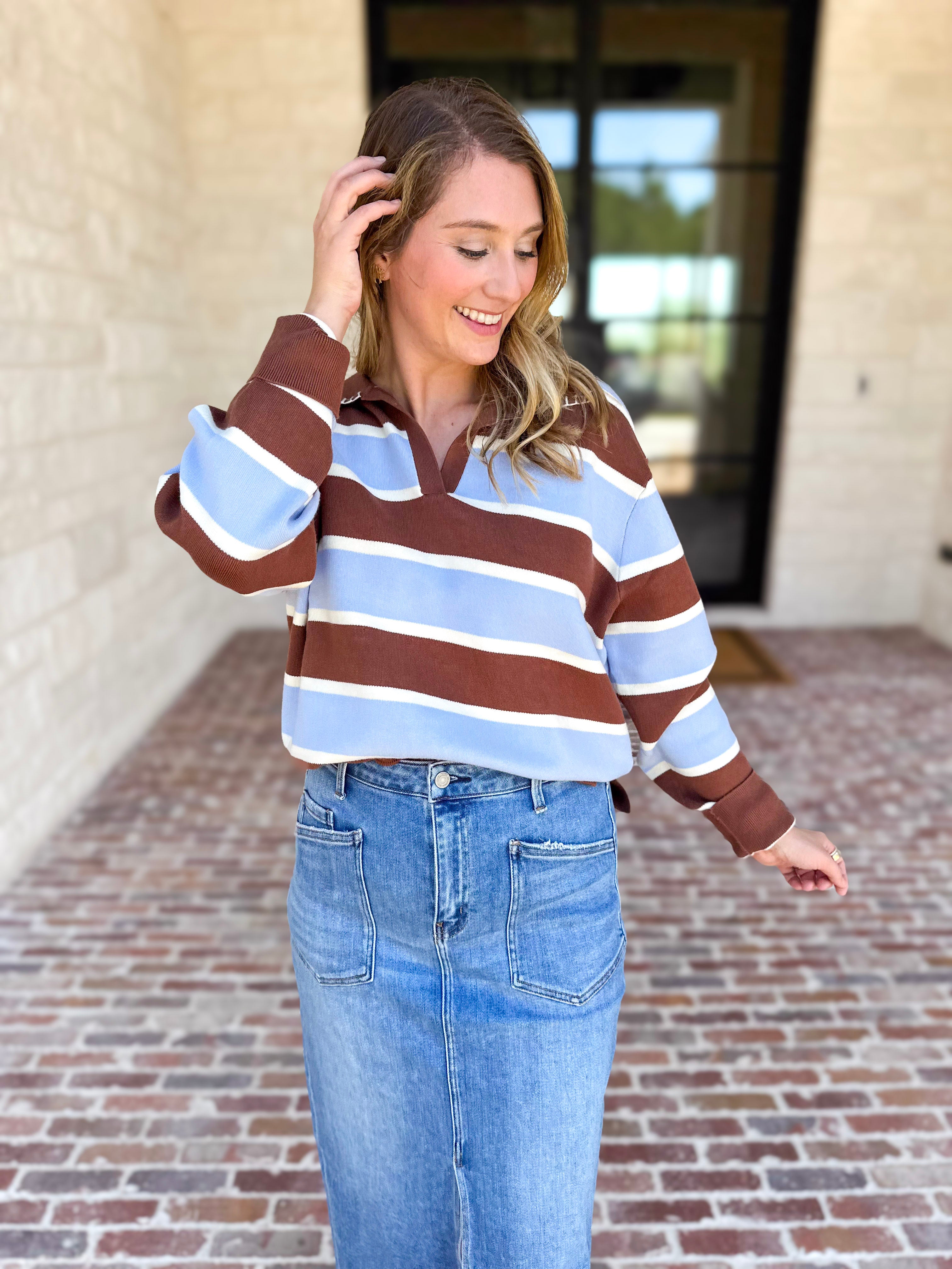 The Stevie Striped Cozy Sweater-230 Sweaters/Cardis-SKIES ARE BLUE-July & June Women's Fashion Boutique Located in San Antonio, Texas