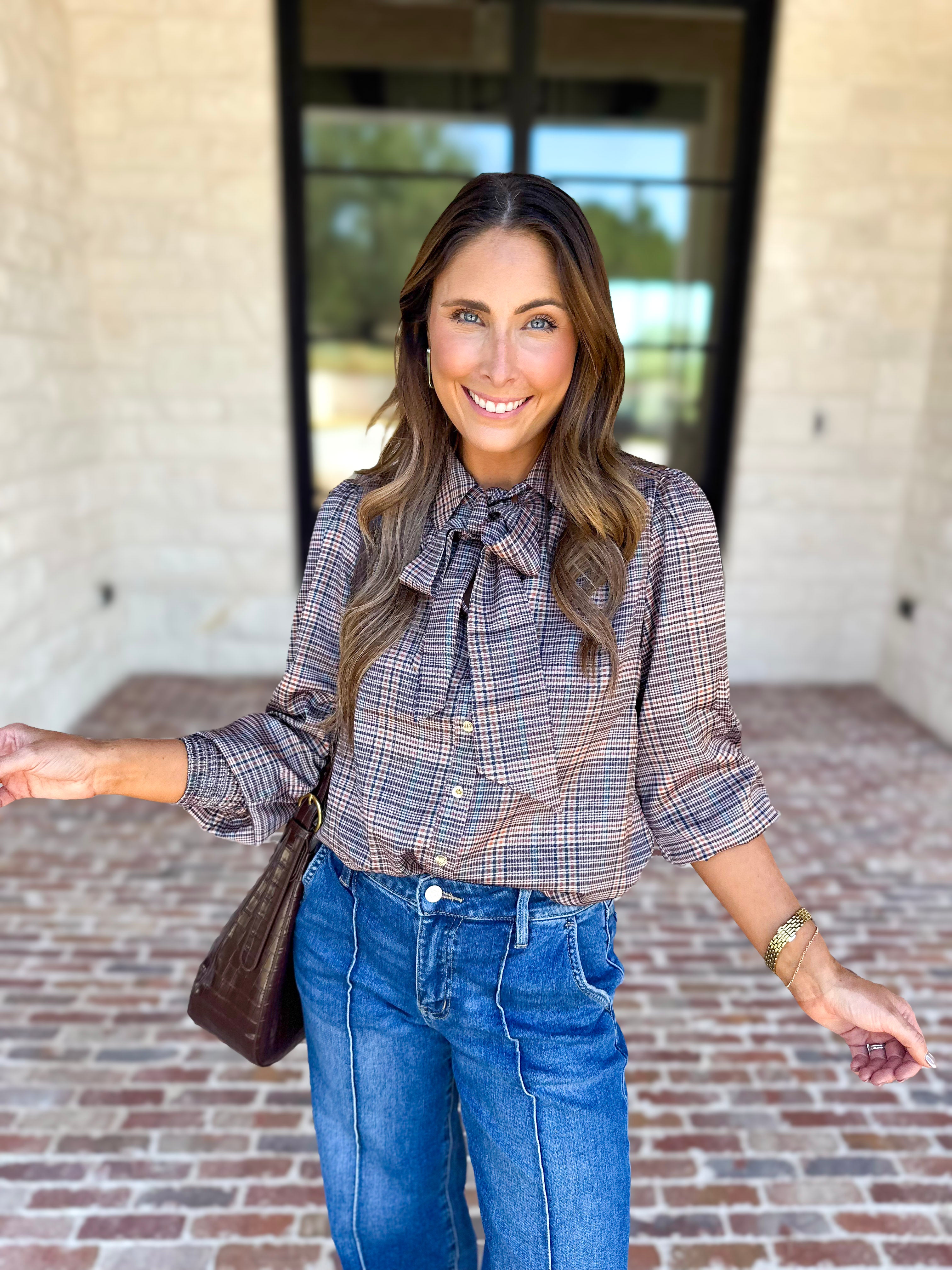 Current Air - Uptown Plaid Button Down Blouse-200 Fashion Blouses-CURRENT AIR CLOTHING-July & June Women's Fashion Boutique Located in San Antonio, Texas
