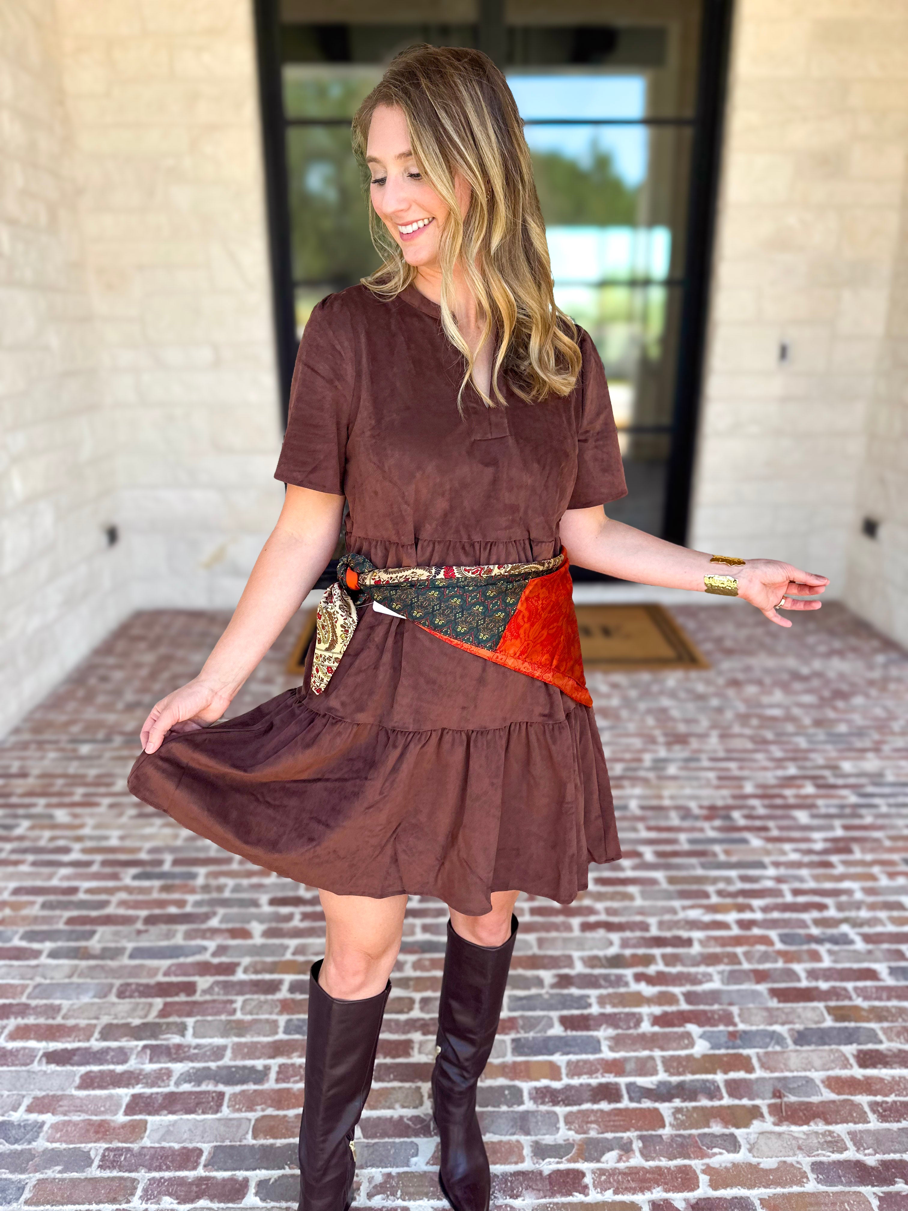 Mary Square - Soft Suede Mini Dress - Coffee-510 Mini-MARY SQUARE-July & June Women's Fashion Boutique Located in San Antonio, Texas