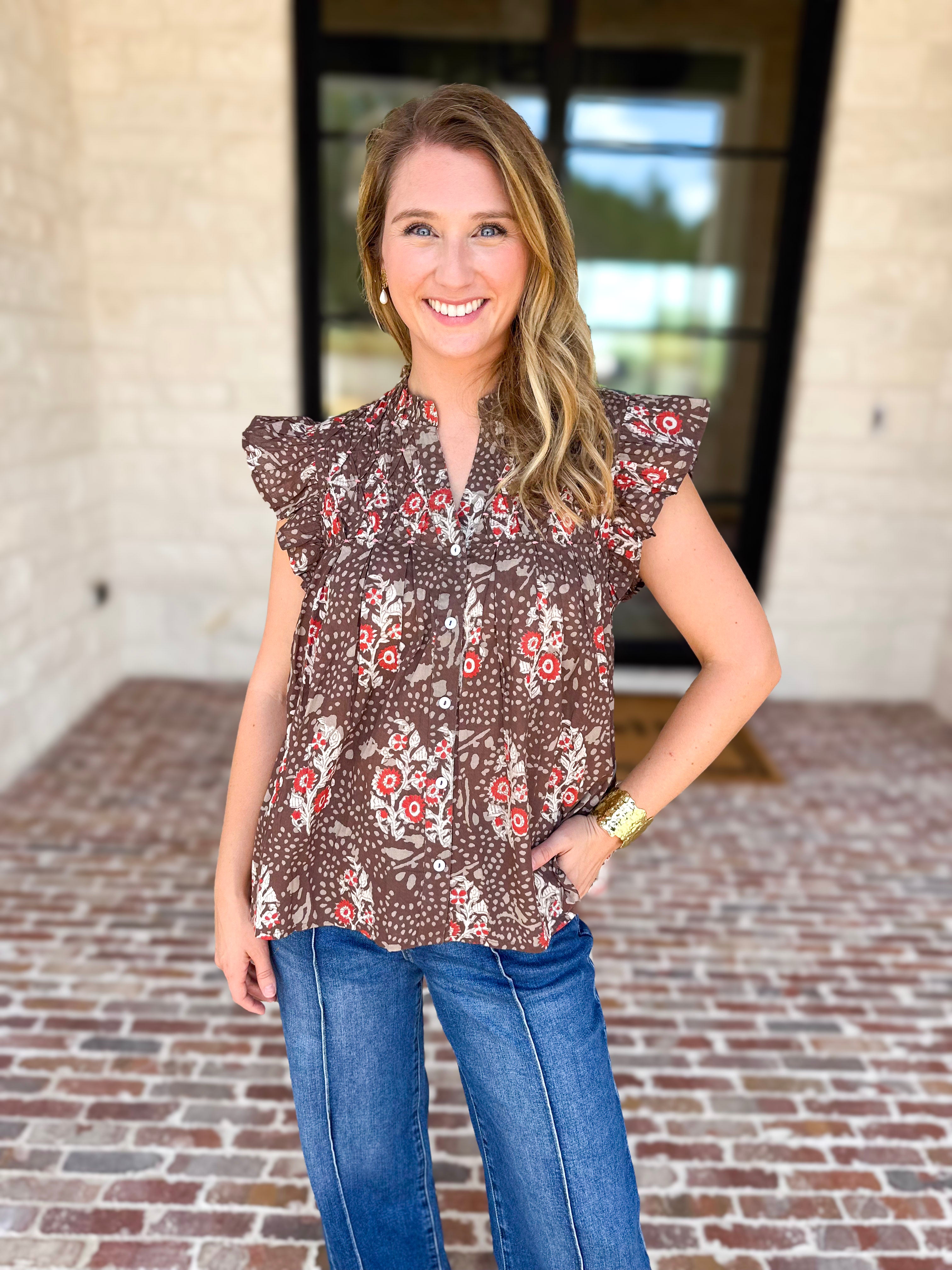 THML - Maison Autumn Floral Blouse-200 Fashion Blouses-THML-July & June Women's Fashion Boutique Located in San Antonio, Texas