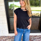 Collins Lace Trim Blouse - Black-200 Fashion Blouses-ENTRO-July & June Women's Fashion Boutique Located in San Antonio, Texas