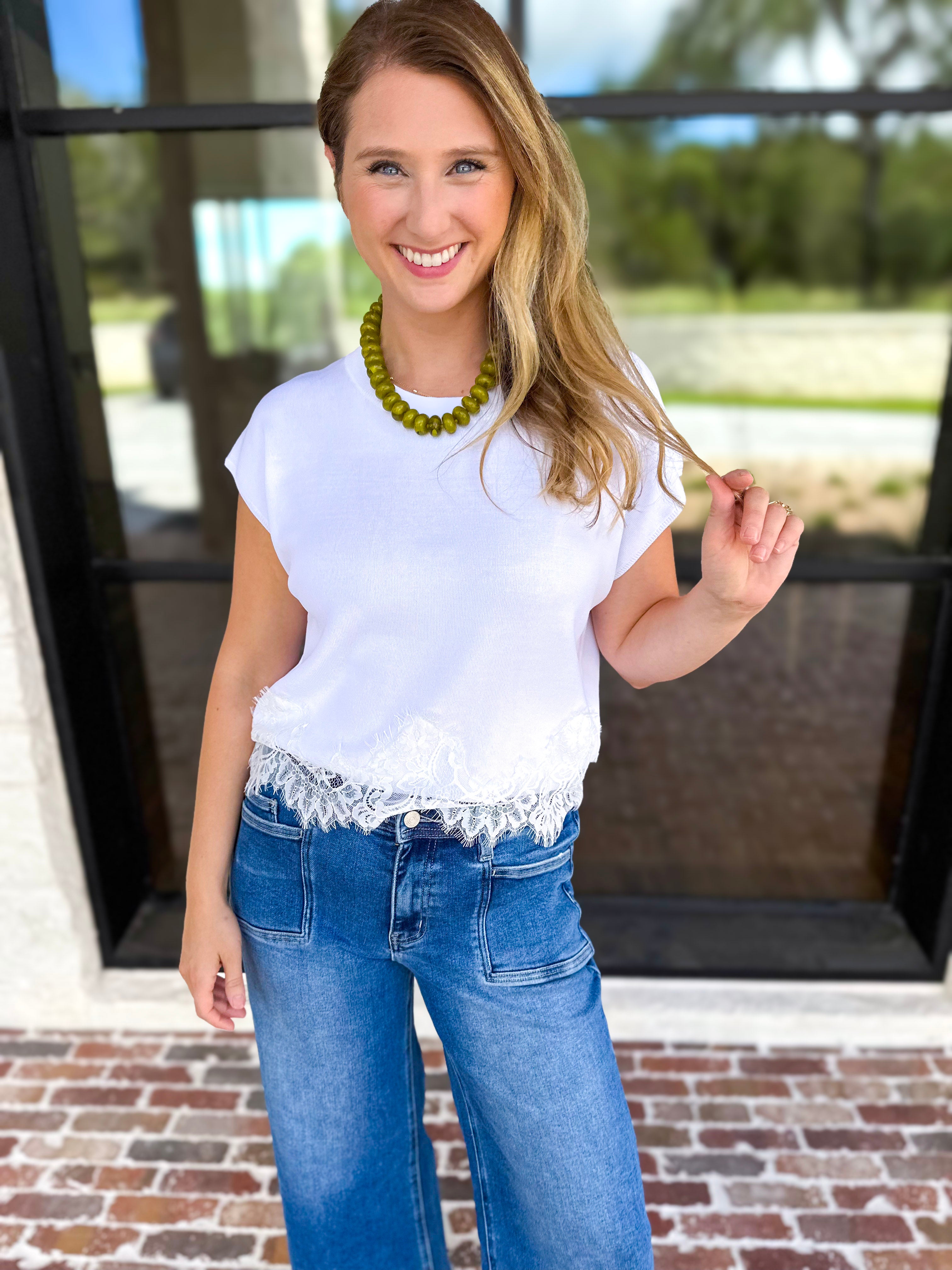 Collins Lace Trim Blouse - Ivory-200 Fashion Blouses-ENTRO-July & June Women's Fashion Boutique Located in San Antonio, Texas