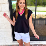 Casual Staples V-Neck Top - Black-210 Casual Blouses-ENTRO-July & June Women's Fashion Boutique Located in San Antonio, Texas