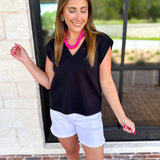 Casual Staples V-Neck Top - Black-210 Casual Blouses-ENTRO-July & June Women's Fashion Boutique Located in San Antonio, Texas