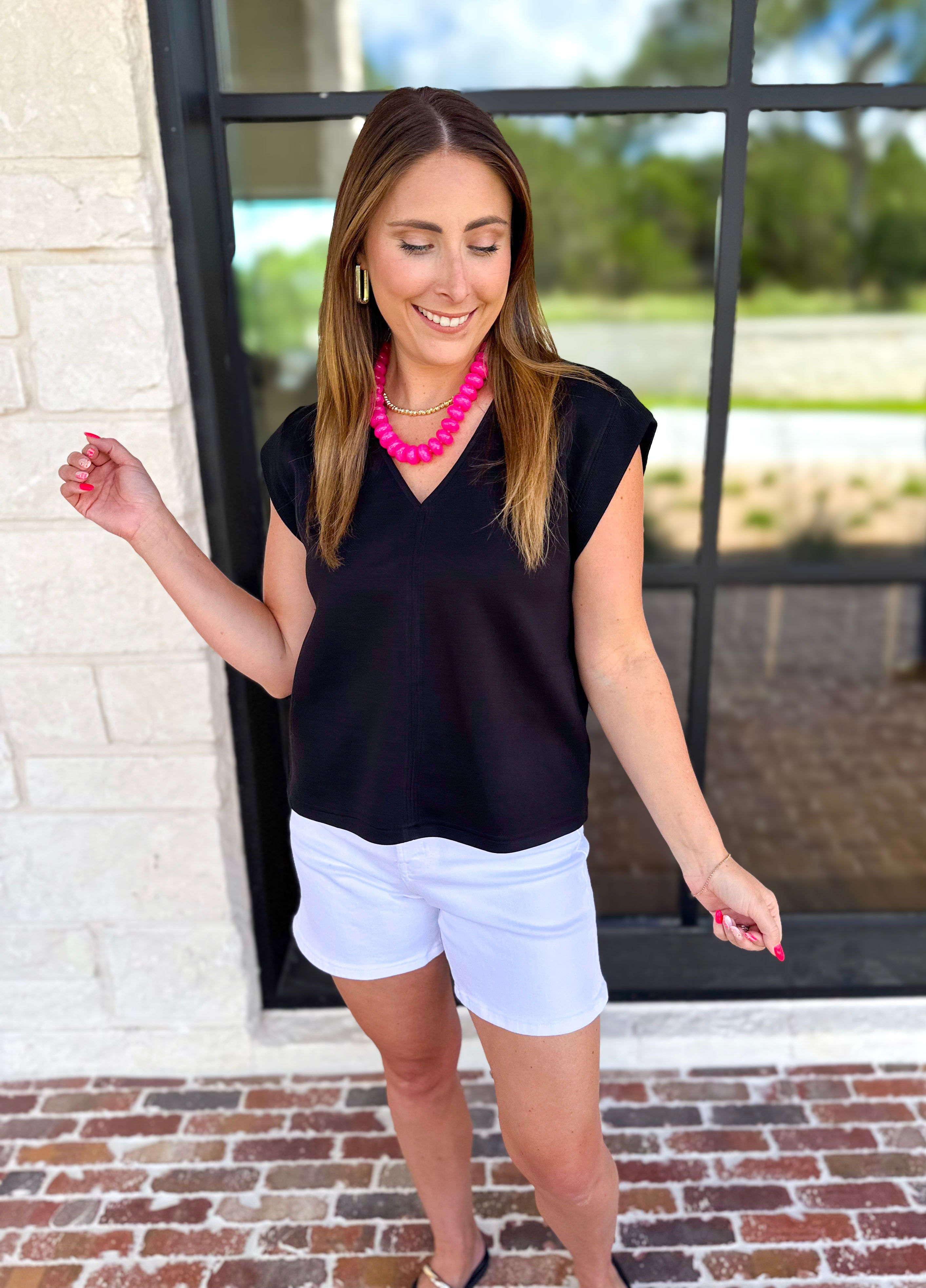 Casual Staples V-Neck Top - Black-210 Casual Blouses-ENTRO-July & June Women's Fashion Boutique Located in San Antonio, Texas