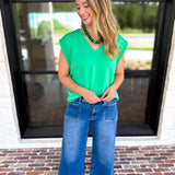 Casual Staples V-Neck Top - Kelly Green-210 Casual Blouses-ENTRO-July & June Women's Fashion Boutique Located in San Antonio, Texas