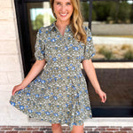 Mary Square - Olive Floral Puff Sleeve Midi Dress-510 Mini-MARY SQUARE-July & June Women's Fashion Boutique Located in San Antonio, Texas