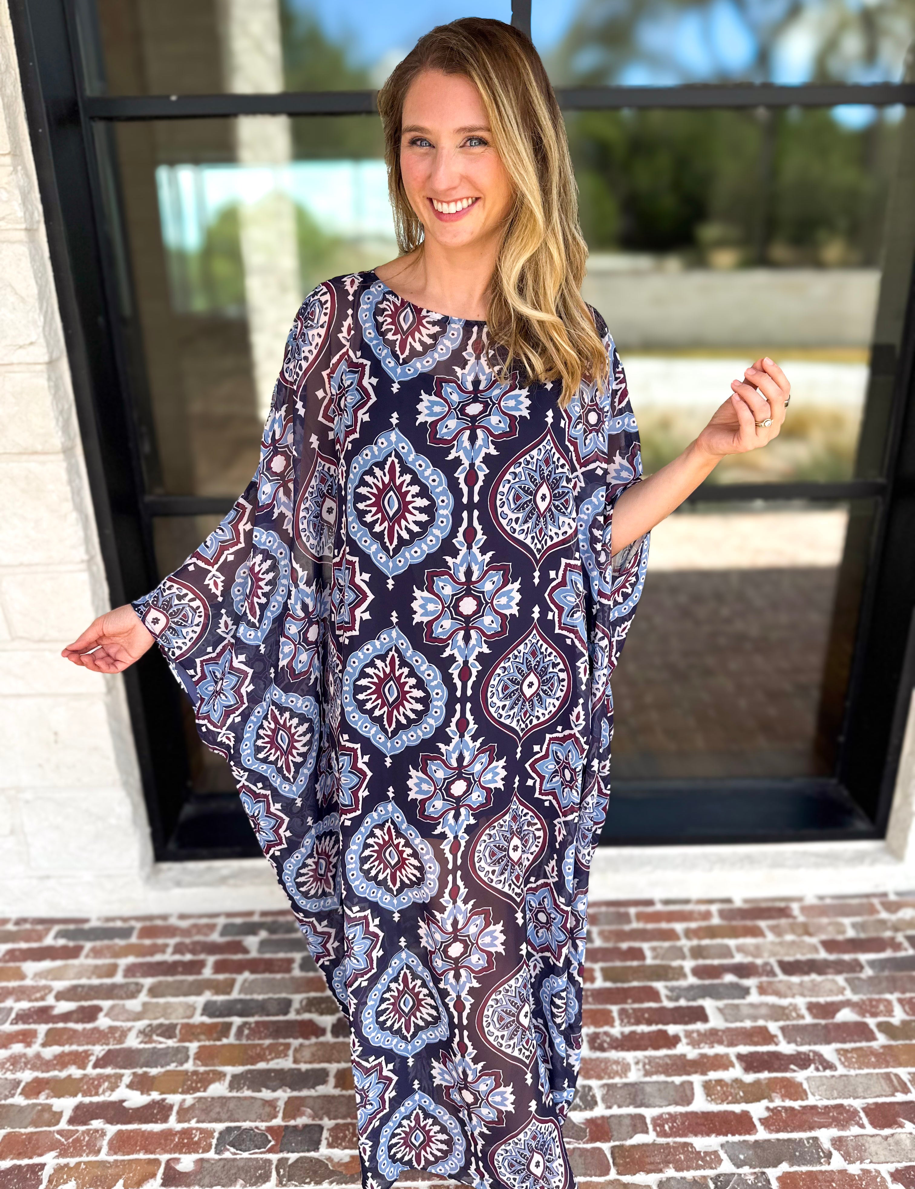 Easy Escape Caftan Midi Dress-500 Midi-TCEC-July & June Women's Fashion Boutique Located in San Antonio, Texas