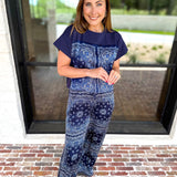 Navy Bandana Pants Set-500 Midi-SKIES ARE BLUE-July & June Women's Fashion Boutique Located in San Antonio, Texas