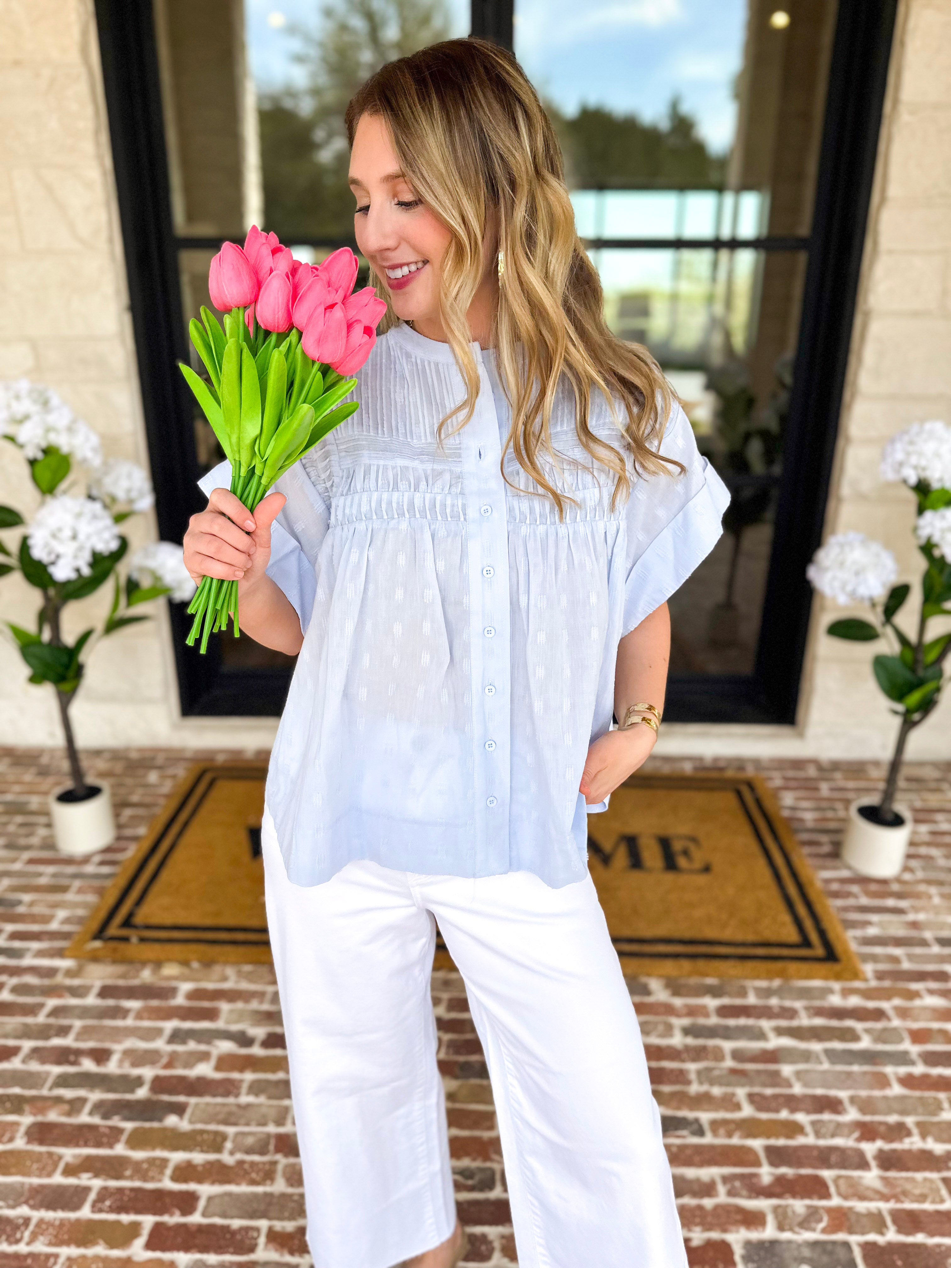 Sweet Blue Blouse-200 Fashion Blouses-FATE-July & June Women's Fashion Boutique Located in San Antonio, Texas