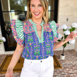 THML - Blue Flutter Sleeve Blouse-200 Fashion Blouses-THML-July & June Women's Fashion Boutique Located in San Antonio, Texas