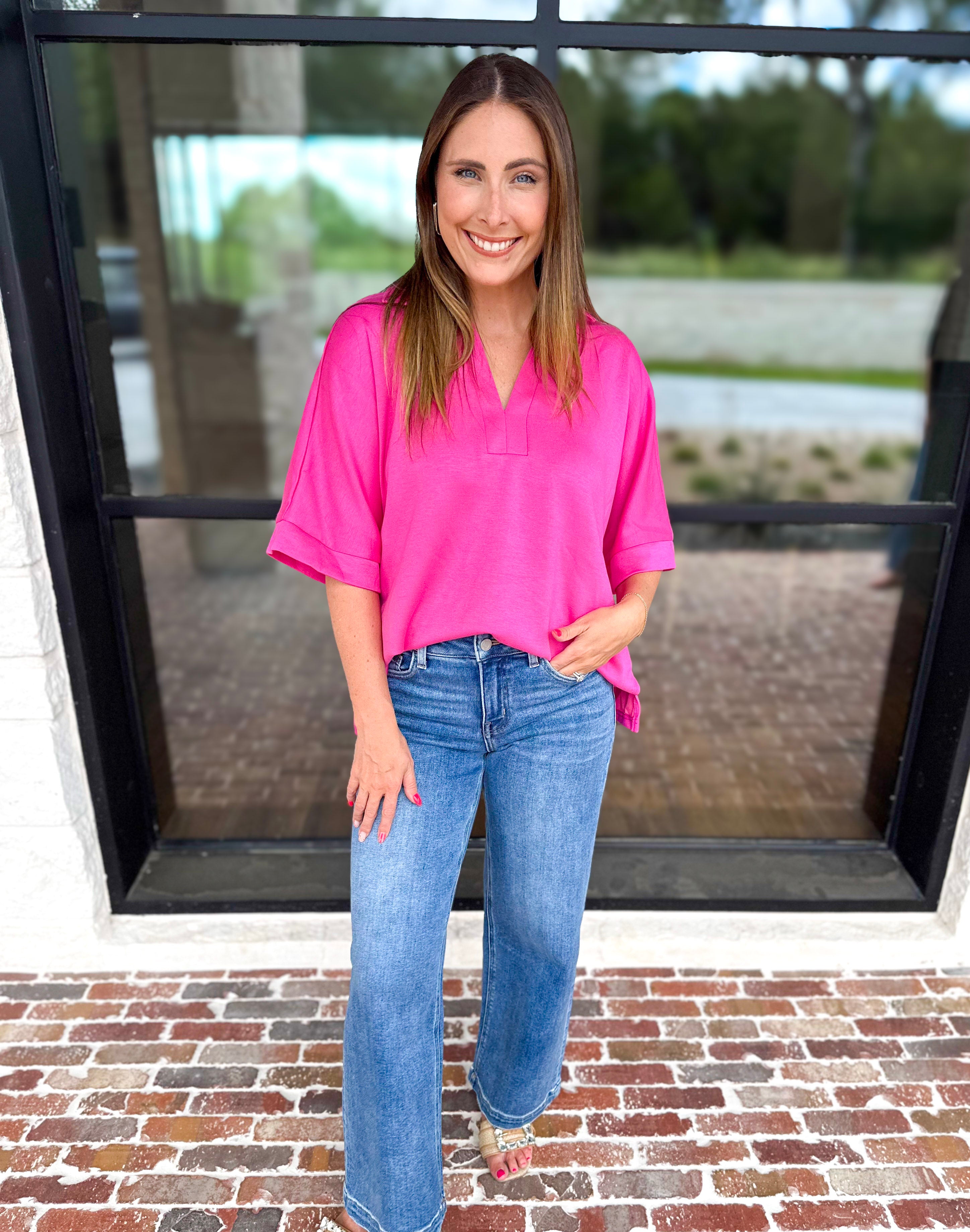 The Laurel Comfy Top - Pink-210 Casual Blouses-JODIFL-July & June Women's Fashion Boutique Located in San Antonio, Texas