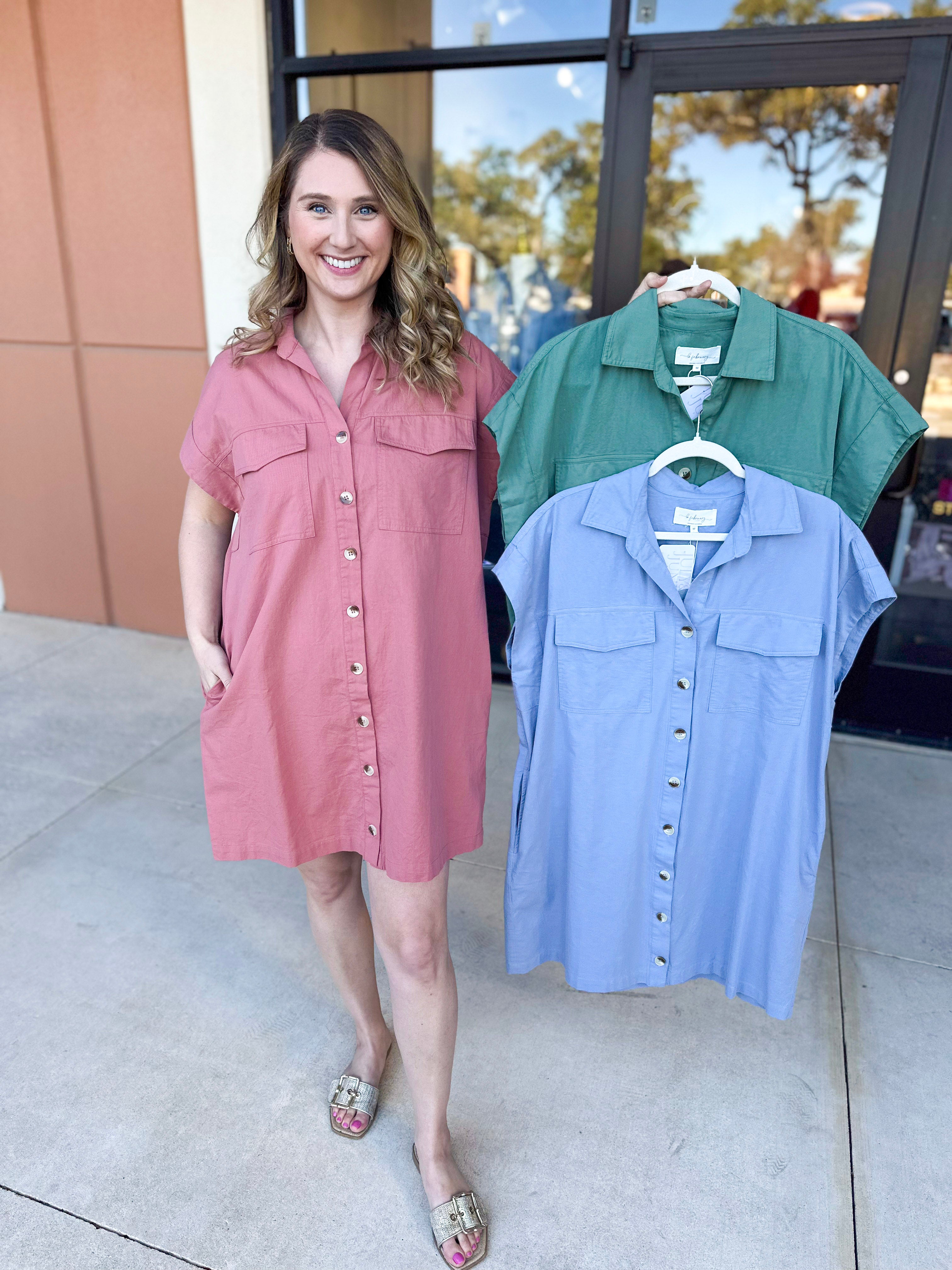 Go-To Utility Mini Dress - Green-510 Mini-IN FEBRUARY-July & June Women's Fashion Boutique Located in San Antonio, Texas