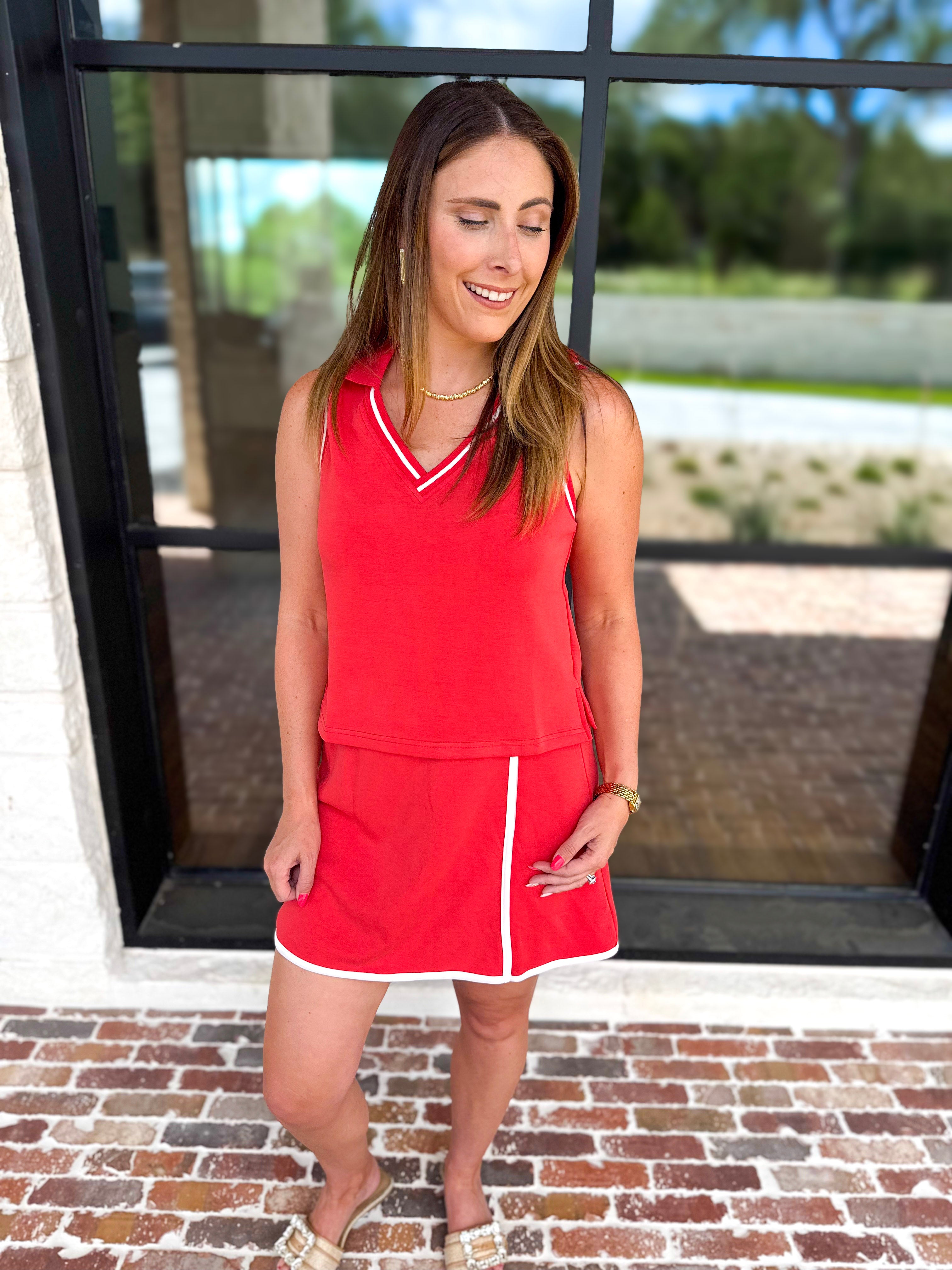 The Sunday Stroll Athleisure Skort - Red-300 Athleisure/Lounge-SKIES ARE BLUE-July & June Women's Fashion Boutique Located in San Antonio, Texas