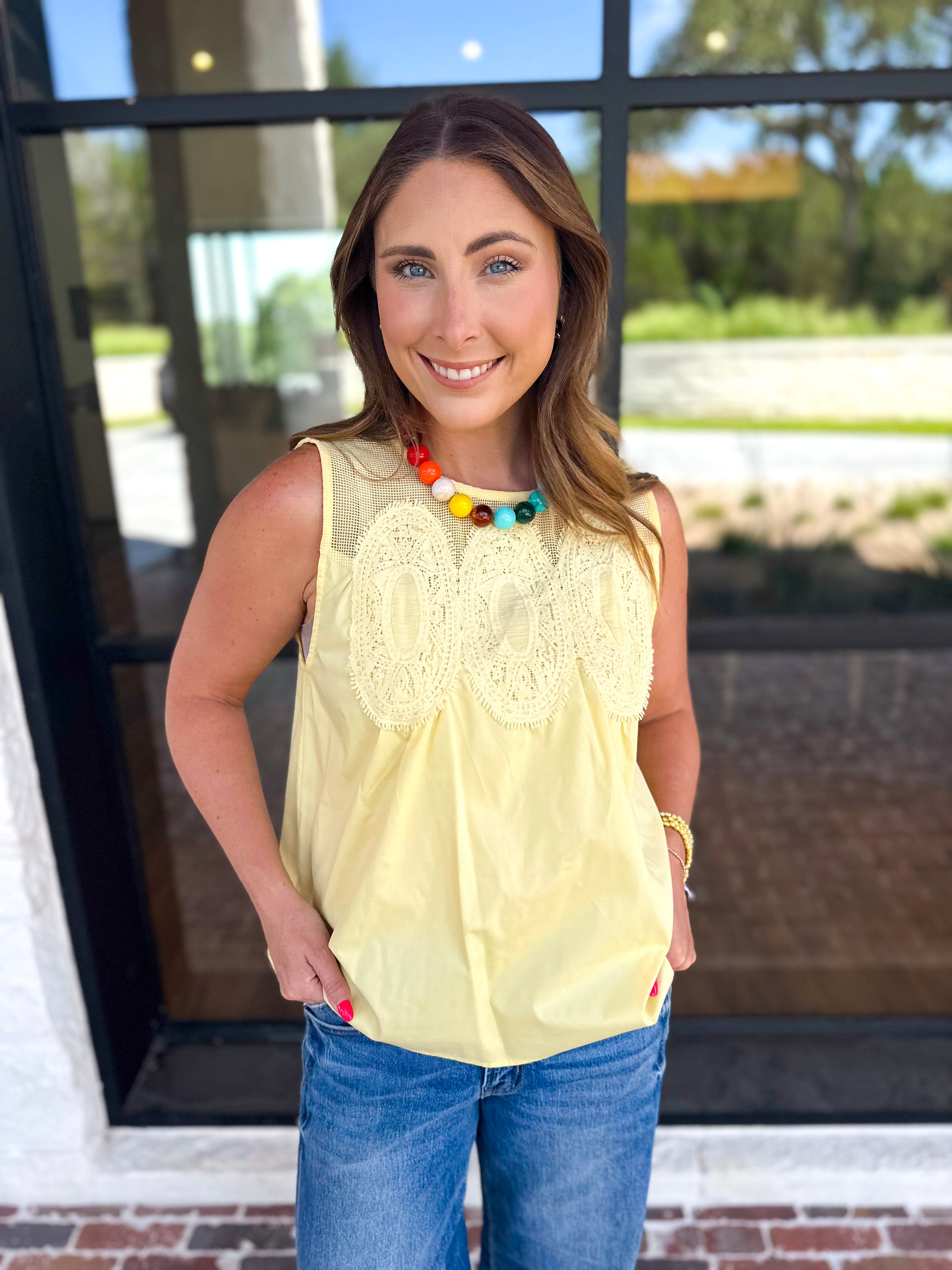 Sheer Details Tank - Butter-200 Fashion Blouses-FATE-July & June Women's Fashion Boutique Located in San Antonio, Texas