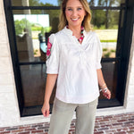 Mary Square - Sweet Florals Embroidered Blouse-200 Fashion Blouses-MARY SQUARE-July & June Women's Fashion Boutique Located in San Antonio, Texas