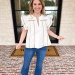 Ivory Lace Trim Blouse-200 Fashion Blouses-STRUT & BOLT-July & June Women's Fashion Boutique Located in San Antonio, Texas