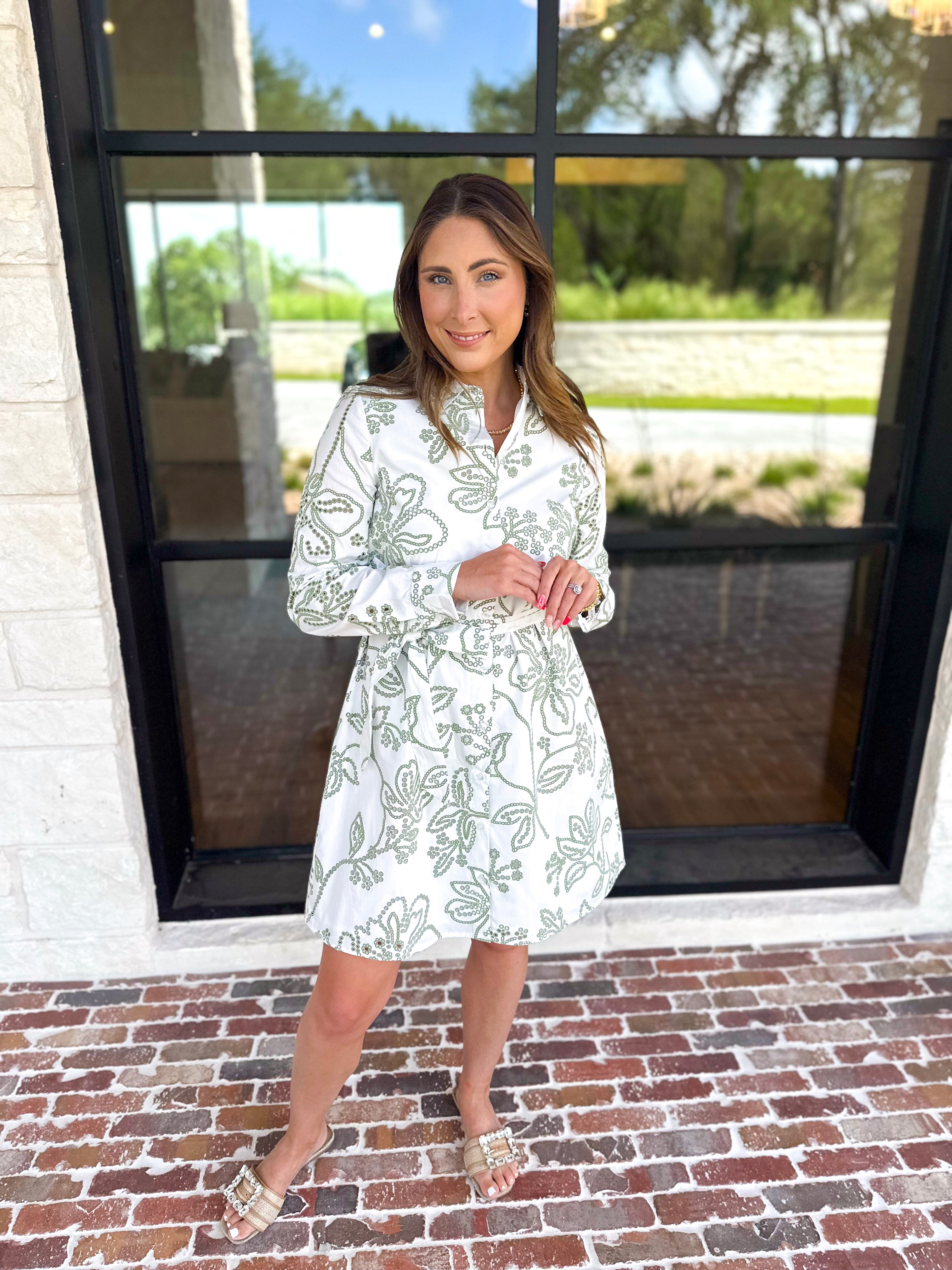 Mary Square - Sage Floral Mini Dress-510 Mini-MARY SQUARE-July & June Women's Fashion Boutique Located in San Antonio, Texas