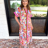 THML - Harvest Floral Button Down Midi Dress-500 Midi-THML-July & June Women's Fashion Boutique Located in San Antonio, Texas