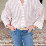 Comfy Coastal Button Down - Pink-200 Fashion Blouses-IN FEBRUARY-July & June Women's Fashion Boutique Located in San Antonio, Texas