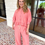 The Alys Blouse - Coral-200 Fashion Blouses-POLOGRAM-July & June Women's Fashion Boutique Located in San Antonio, Texas