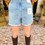Vervet - Light Wash Wrap Denim Skort-410 Shorts/Skirts-VEVERT BY FLYING MONKEY-July & June Women's Fashion Boutique Located in San Antonio, Texas