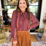 Liverpool - Fall Afterglow Neck Tie Blouse-200 Fashion Blouses-LIVERPOOL JEANS COMPANY-July & June Women's Fashion Boutique Located in San Antonio, Texas