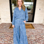 Current Air - Floral Chambray Blouse-200 Fashion Blouses-CURRENT AIR CLOTHING-July & June Women's Fashion Boutique Located in San Antonio, Texas