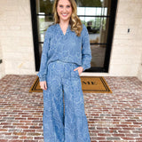 Current Air - Floral Chambray Blouse-200 Fashion Blouses-CURRENT AIR CLOTHING-July & June Women's Fashion Boutique Located in San Antonio, Texas