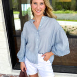 Breezy Gingham Blouse - Dusty Blue-200 Fashion Blouses-FATE-July & June Women's Fashion Boutique Located in San Antonio, Texas