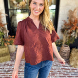 The Brunch Blouse - Brown-200 Fashion Blouses-ENTRO-July & June Women's Fashion Boutique Located in San Antonio, Texas