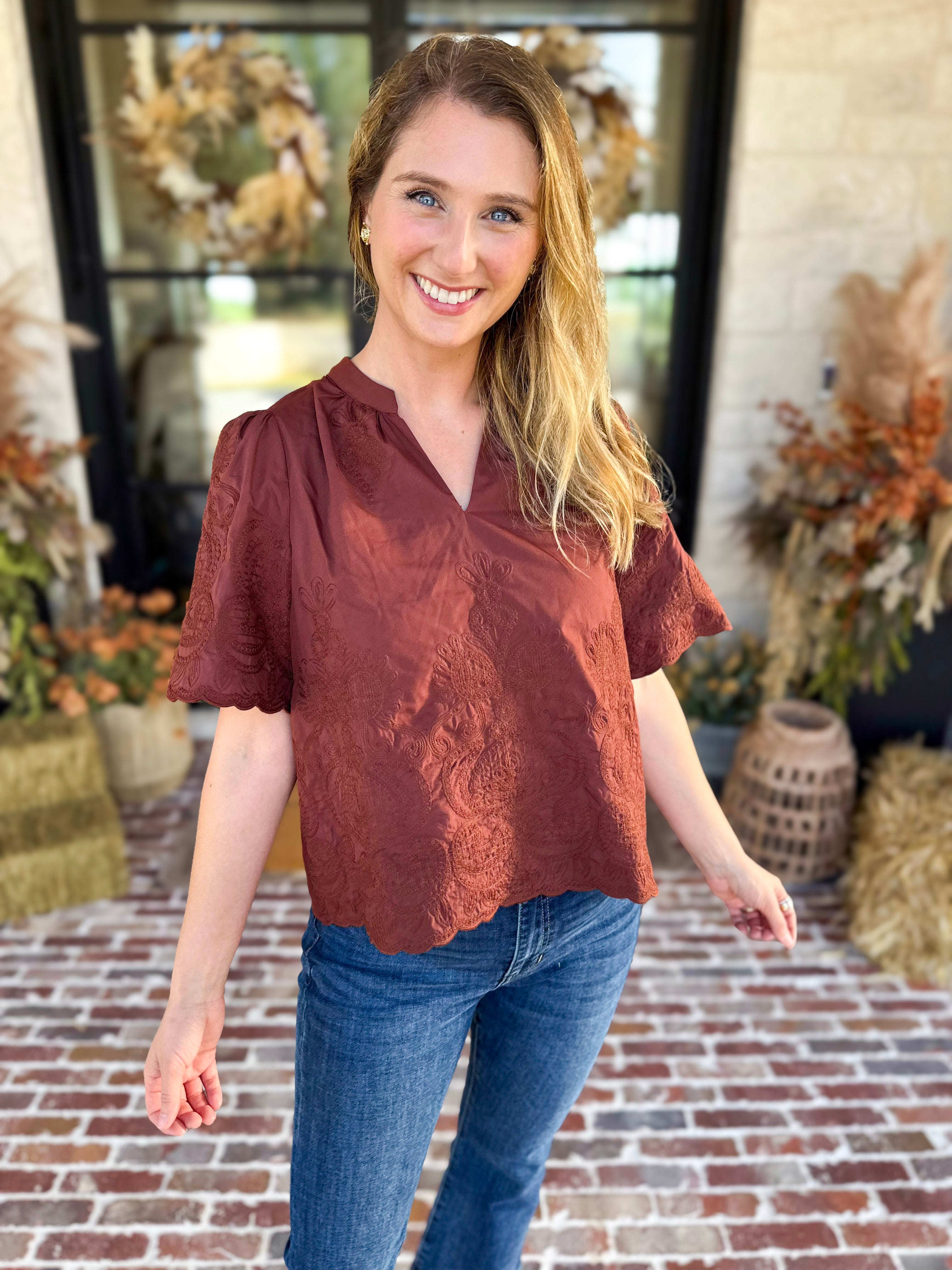 The Brunch Blouse - Brown-200 Fashion Blouses-ENTRO-July & June Women's Fashion Boutique Located in San Antonio, Texas