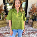 The Brunch Blouse - Avocado-200 Fashion Blouses-ENTRO-July & June Women's Fashion Boutique Located in San Antonio, Texas