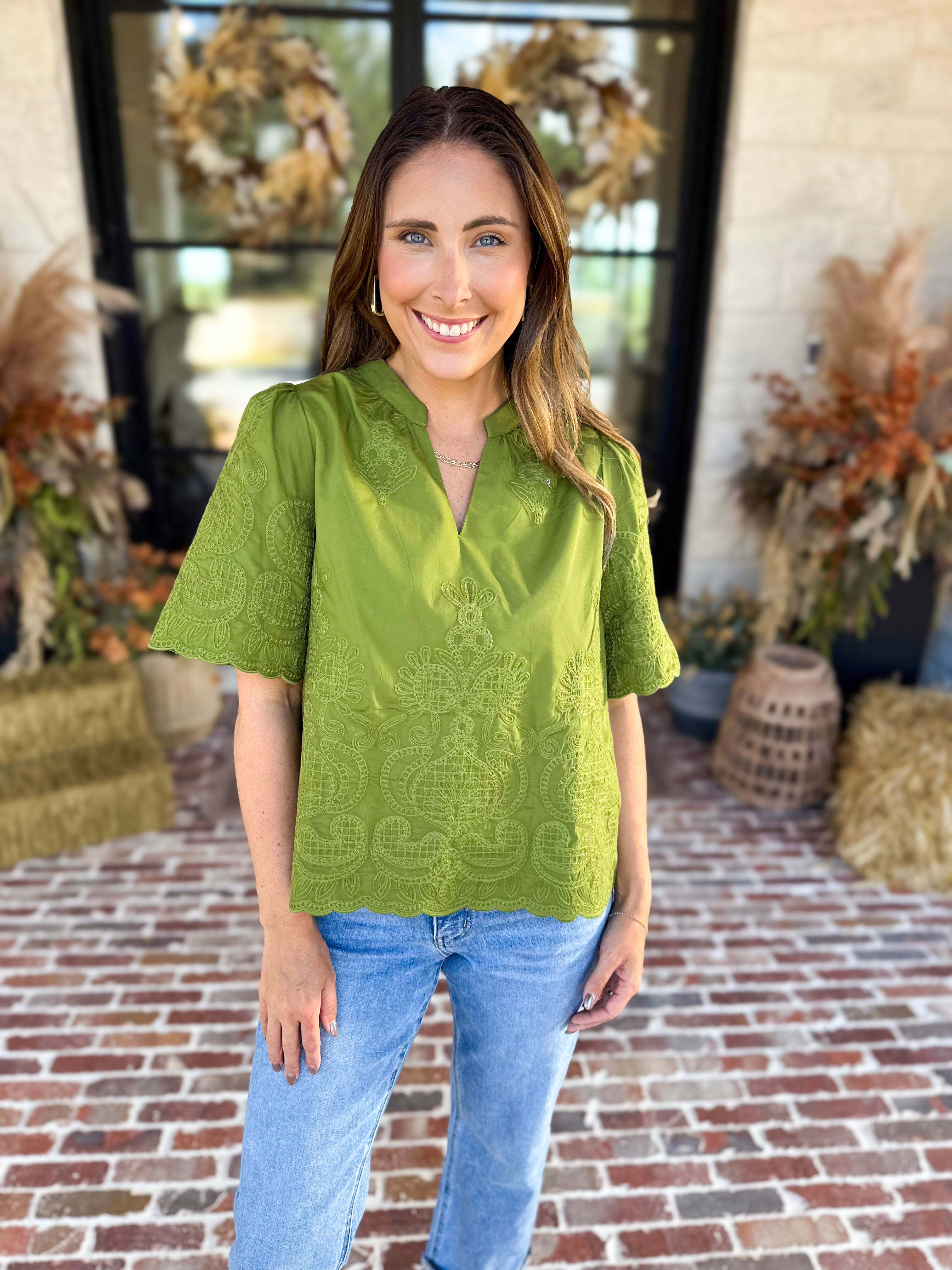 The Brunch Blouse - Avocado-200 Fashion Blouses-ENTRO-July & June Women's Fashion Boutique Located in San Antonio, Texas
