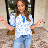 The Anderson Blouse - Blue-200 Fashion Blouses-POLOGRAM-July & June Women's Fashion Boutique Located in San Antonio, Texas