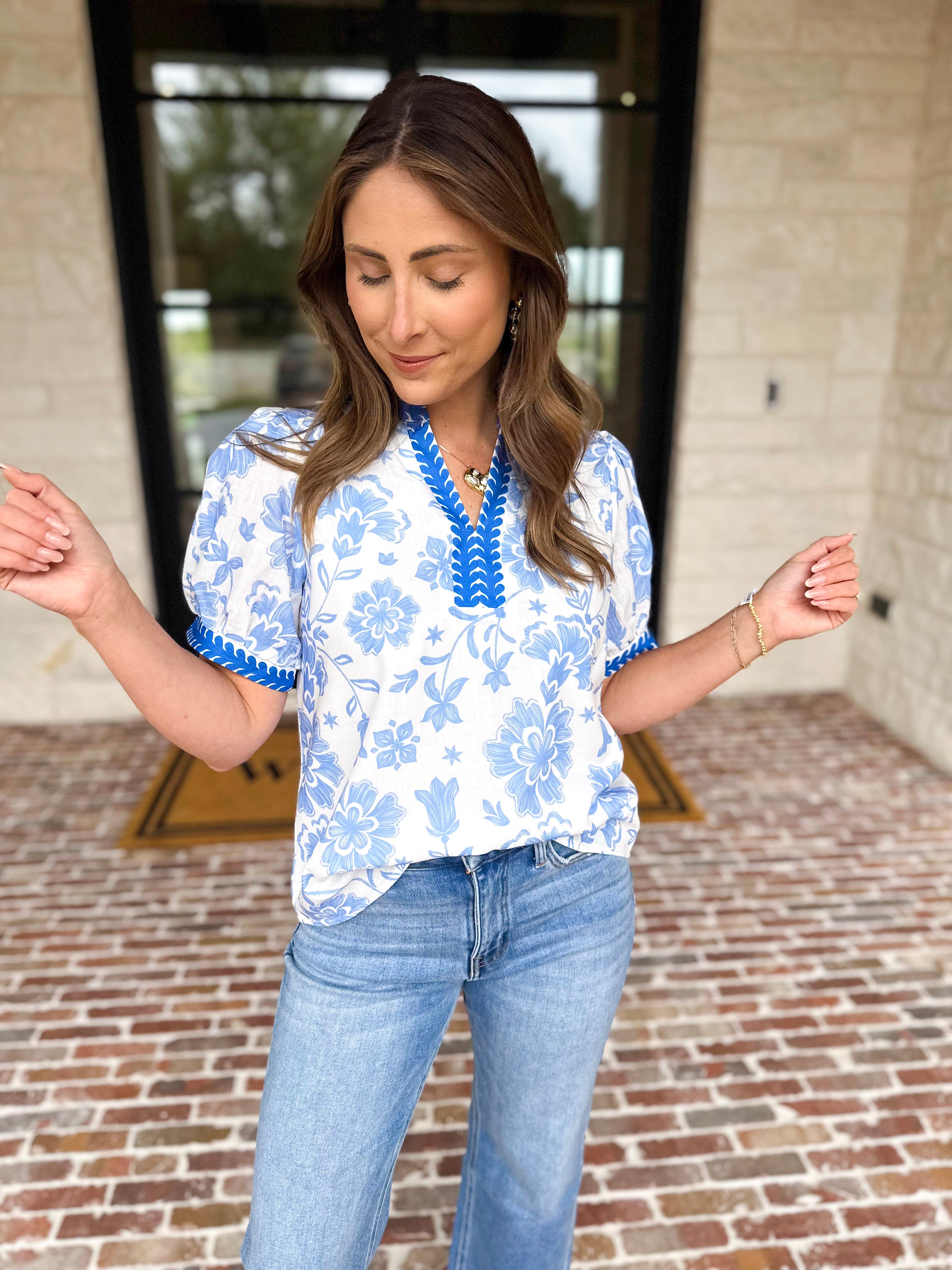 The Anderson Blouse - Blue-200 Fashion Blouses-POLOGRAM-July & June Women's Fashion Boutique Located in San Antonio, Texas