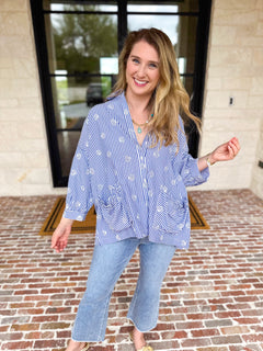 Seashell Flow Button Down Blouse-200 Fashion Blouses-FATE-July & June Women's Fashion Boutique Located in San Antonio, Texas