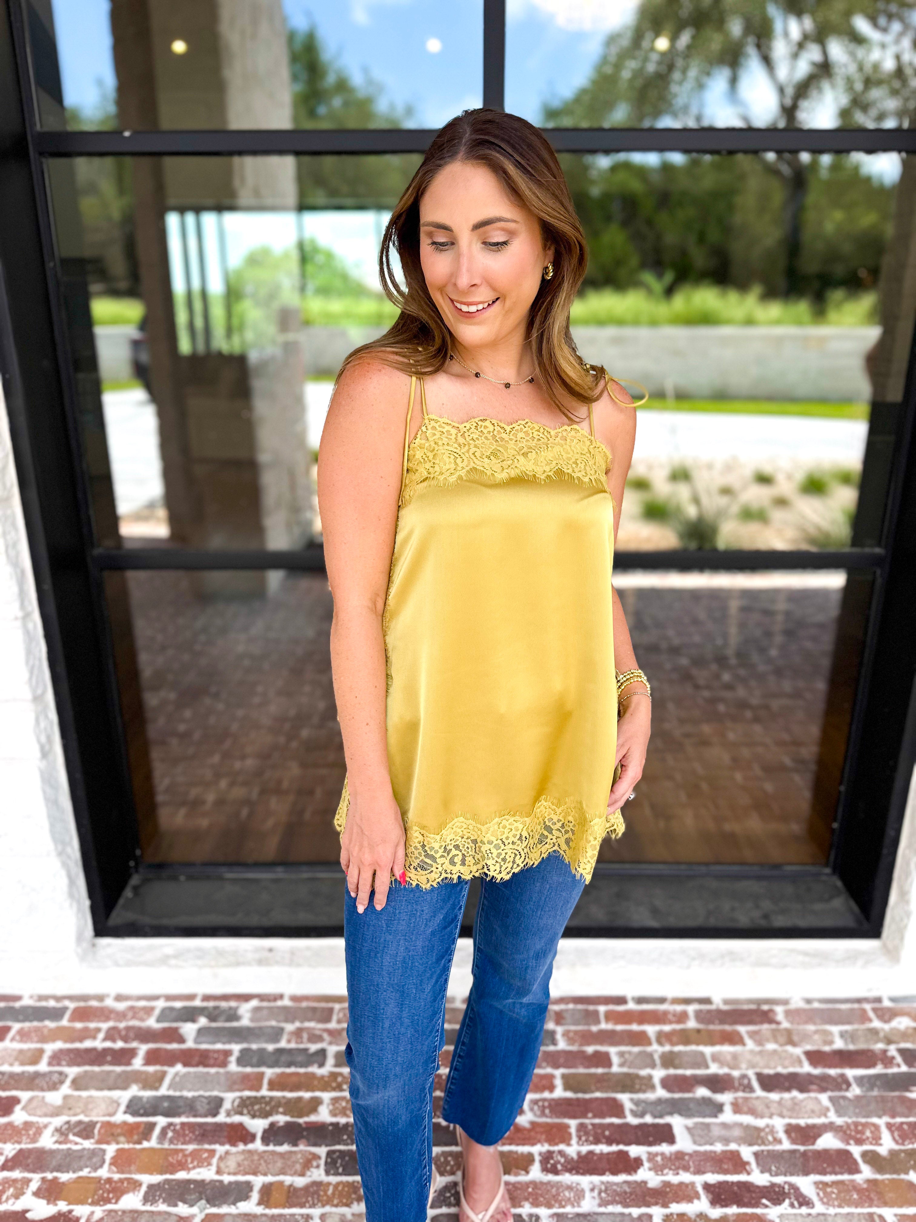 Date Night Lace Cami - Golden-200 Fashion Blouses-ENTRO-July & June Women's Fashion Boutique Located in San Antonio, Texas