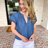 Current Air - Chambray Details Blouse-200 Fashion Blouses-CURRENT AIR CLOTHING-July & June Women's Fashion Boutique Located in San Antonio, Texas