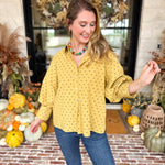 Golden Bubble Sleeve Blouse-200 Fashion Blouses-JODIFL-July & June Women's Fashion Boutique Located in San Antonio, Texas