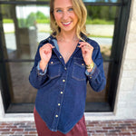 Liverpool - The Dakota Denim Button Down-200 Fashion Blouses-LIVERPOOL JEANS COMPANY-July & June Women's Fashion Boutique Located in San Antonio, Texas
