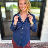 Liverpool - The Dakota Denim Button Down-200 Fashion Blouses-LIVERPOOL JEANS COMPANY-July & June Women's Fashion Boutique Located in San Antonio, Texas