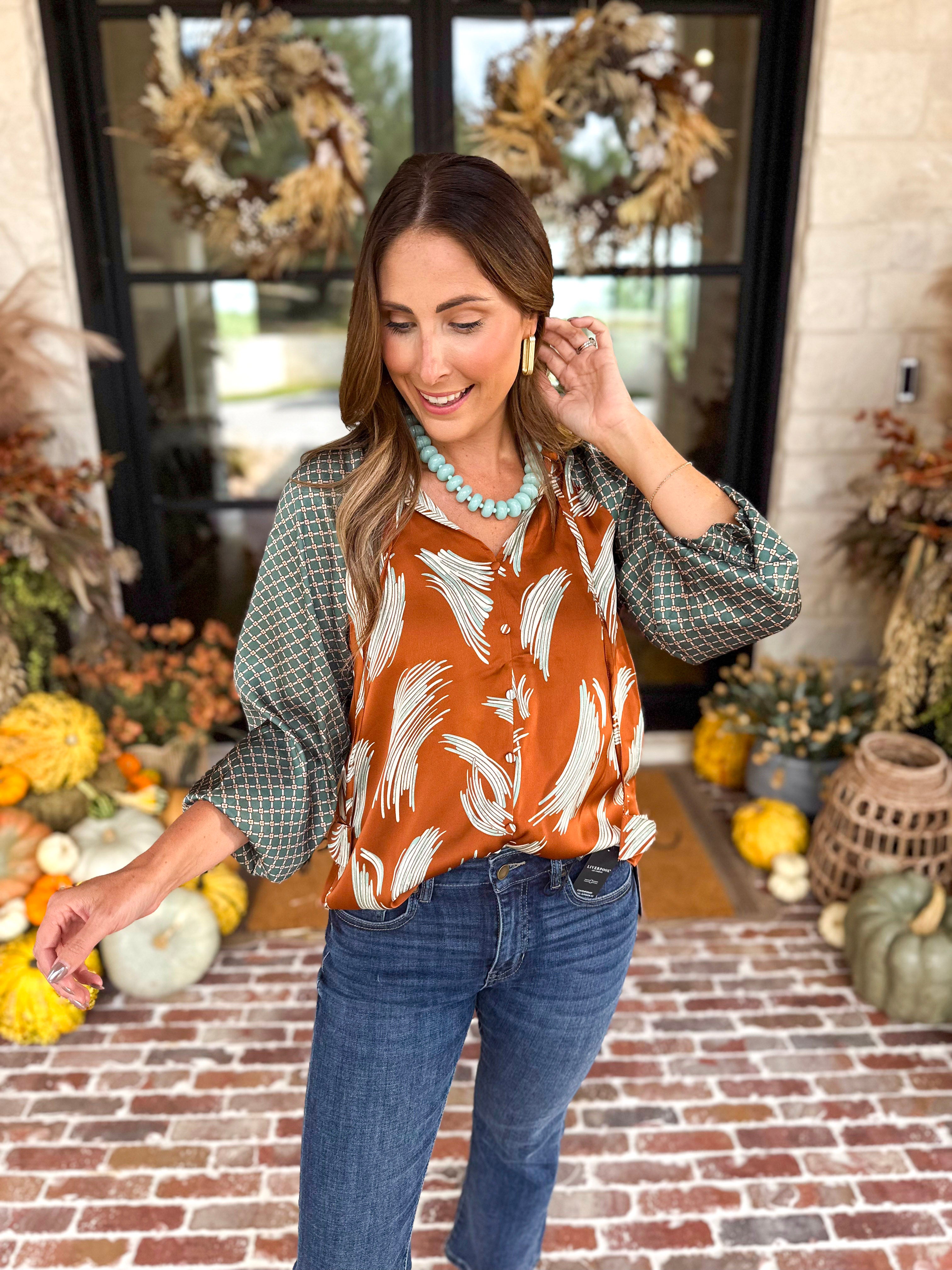 THML - Autumn Pattern Play Blouse-200 Fashion Blouses-THML-July & June Women's Fashion Boutique Located in San Antonio, Texas
