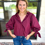 The Campbell Button Down Blouse - Merlot-200 Fashion Blouses-ENTRO-July & June Women's Fashion Boutique Located in San Antonio, Texas