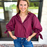 The Campbell Button Down Blouse - Merlot-200 Fashion Blouses-ENTRO-July & June Women's Fashion Boutique Located in San Antonio, Texas