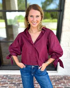The Campbell Button Down Blouse - Merlot-200 Fashion Blouses-ENTRO-July & June Women's Fashion Boutique Located in San Antonio, Texas