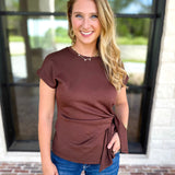 Essentials Knotted Blouse - Chocolate-200 Fashion Blouses-ENTRO-July & June Women's Fashion Boutique Located in San Antonio, Texas