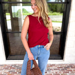 Liverpool - Classic Boatneck Knit Tank - Cranberry-210 Casual Blouses-LIVERPOOL JEANS COMPANY-July & June Women's Fashion Boutique Located in San Antonio, Texas