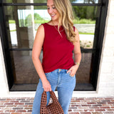 Liverpool - Classic Boatneck Knit Tank - Cranberry-210 Casual Blouses-LIVERPOOL JEANS COMPANY-July & June Women's Fashion Boutique Located in San Antonio, Texas