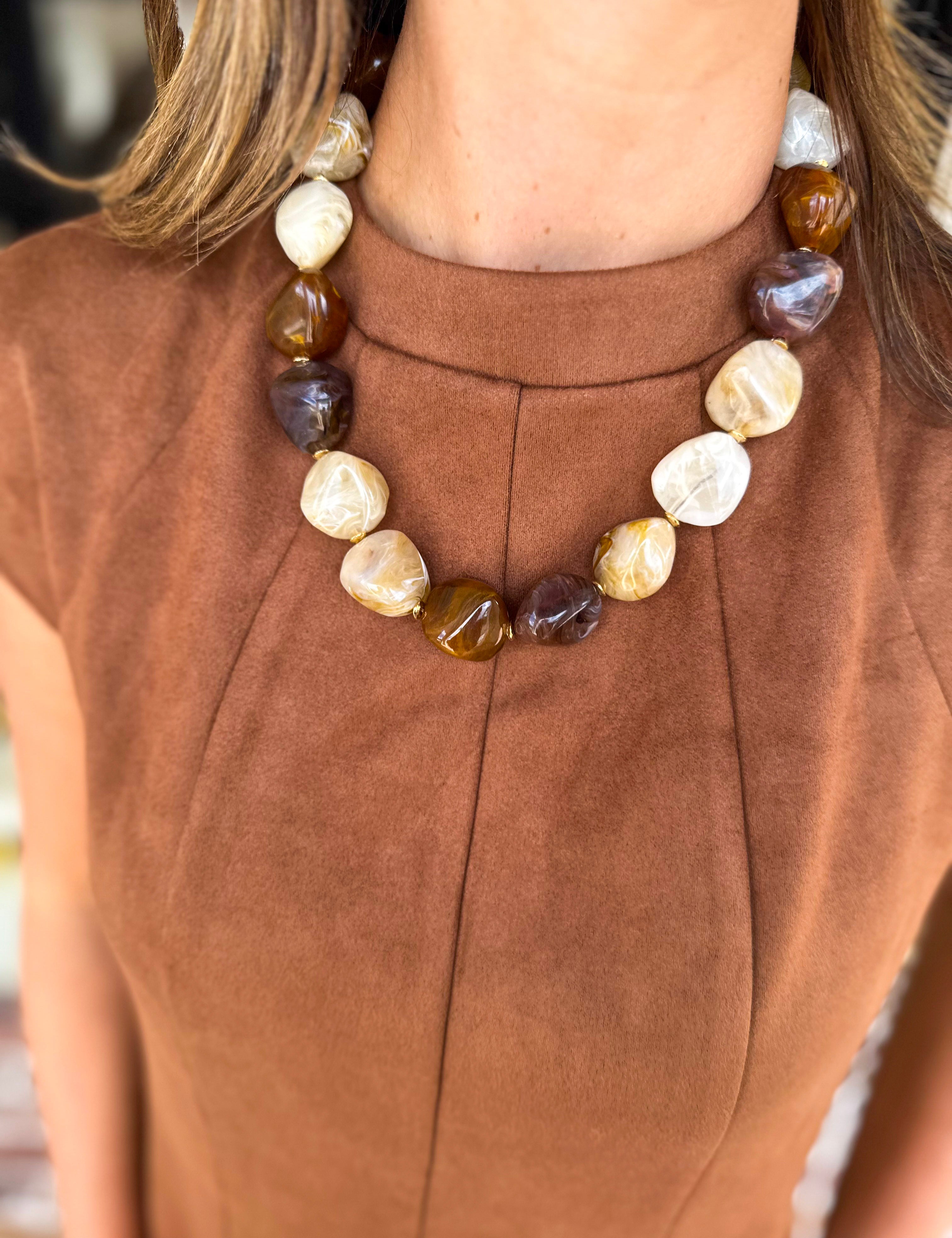 Chunky Beaded Necklace - Brown Neutrals-110 Jewelry & Hair-Golden Lily-July & June Women's Fashion Boutique Located in San Antonio, Texas